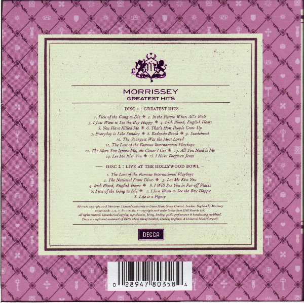 back cover, Morrissey  - Greatest Hits
